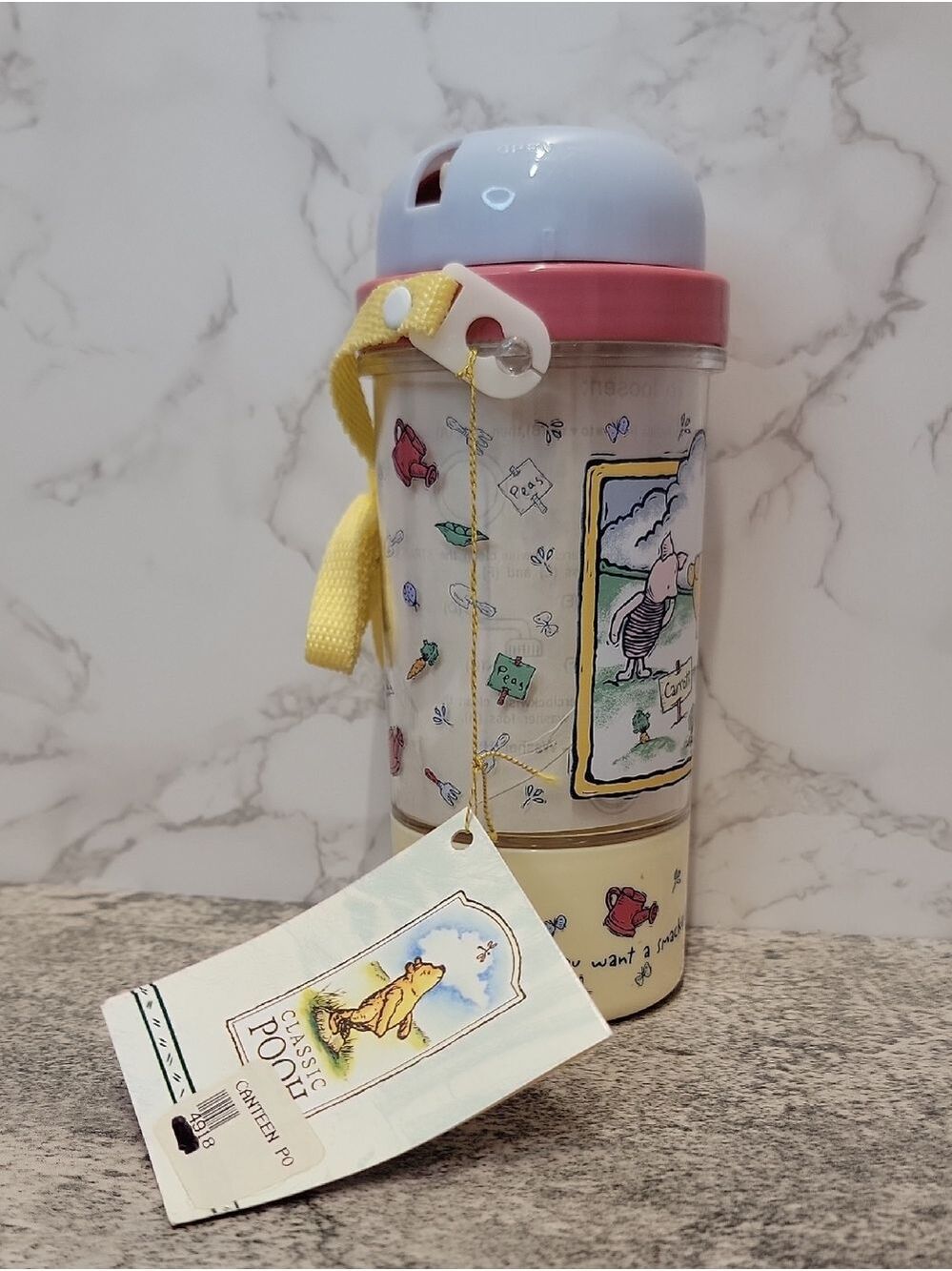 RARE VTG SELANDIA CLASSIC POOH SIP N SNACK CANTEEN W/ STRAW 8" TALL NEW WITH TAG - Picture 5 of 12